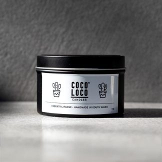Hand-poured Vanilla Cream scented tin candle from Coco Loco Candles